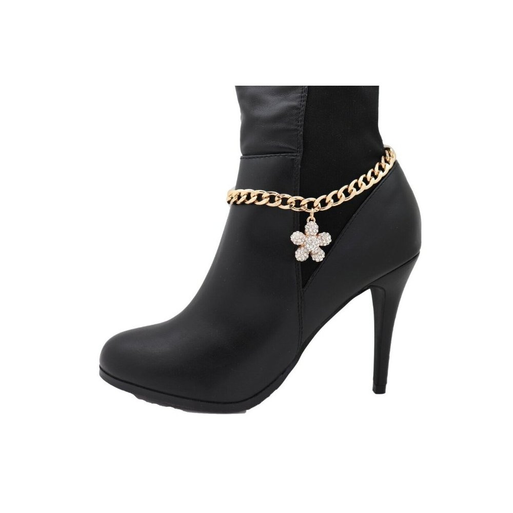 Women Gold Metal Chain Boot Bracelet Shoe Charm Fashion Sun Flower Fierce Anklet